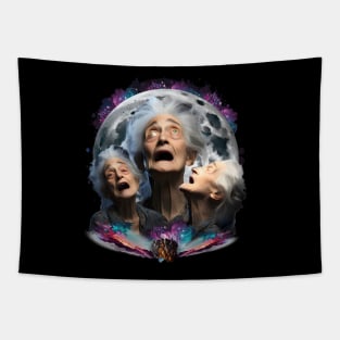 Crazy Old Woman Howling at the Moon Tapestry