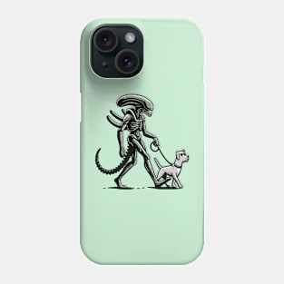 Alien walking his puppy Phone Case