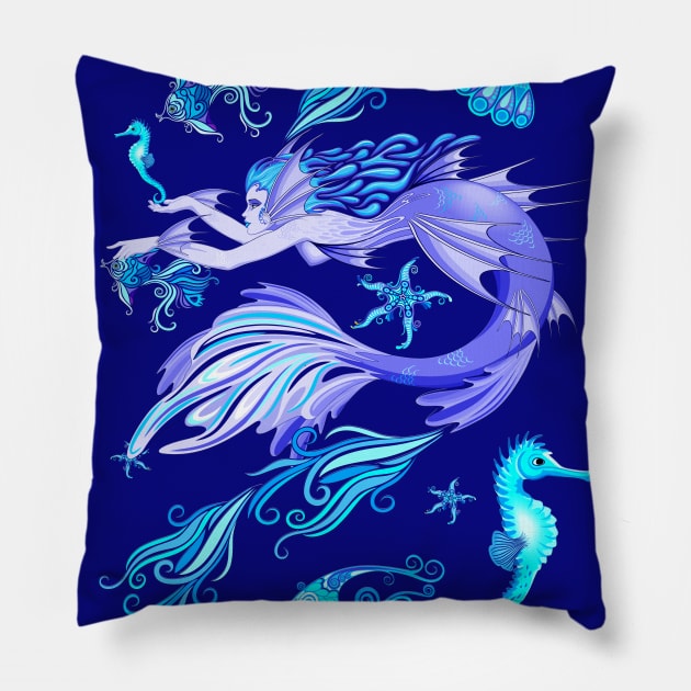 Mystic Mermaid Fairy Purple Creature Pillow by BluedarkArt