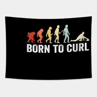 Born to curl Vintage human Curling Evolution Retro curling Tapestry