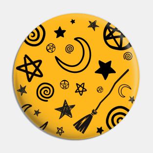 Blessed Be, Broom Stick, Harm None, Pentacle, Spiral, Star… in black + white Pin