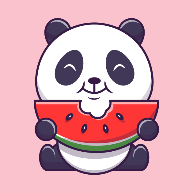 Cute Panda Eating Watermelon Cartoon by Catalyst Labs