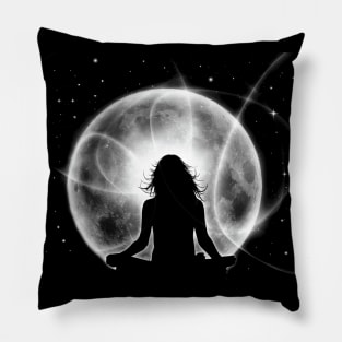 GIRL MEDITATING IN MOONLIGHT Beautiful Yoga Inspired Pillow