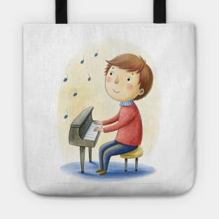 Piano playing cute boy Tote