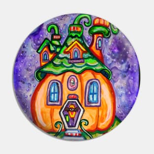 Whimsical Halloween Pumpkin House Pin