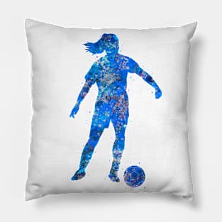 Soccer player girl blue art Pillow