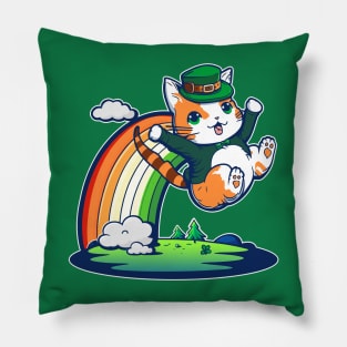 Lucky Irish Rainbow Cat Pillow