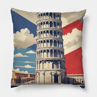 Leaning Tower of Pisa Italy Vintage Tourism Travel Poster Pillow