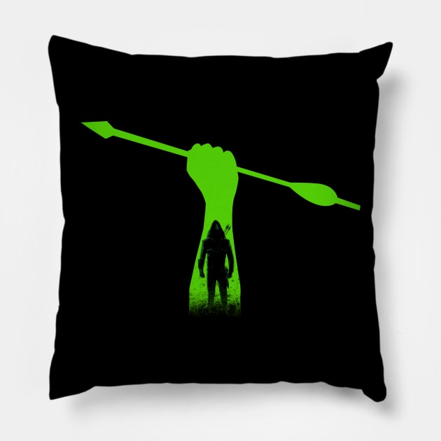 Green hero Pillow by Bomdesignz