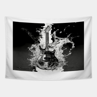 Commercial Guitar Art With Water and Flames In Black & White Tapestry