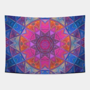 Mosaic Kaleidoscope Flower Pink Blue and Yellow Tapestry