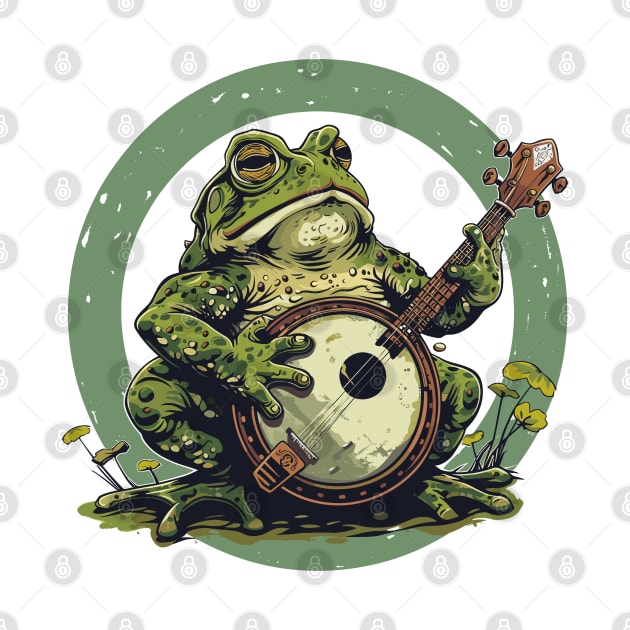 Retro Goblincore Cute Frog Playing His Acoustic Guitar Frog Lover by RetroZin