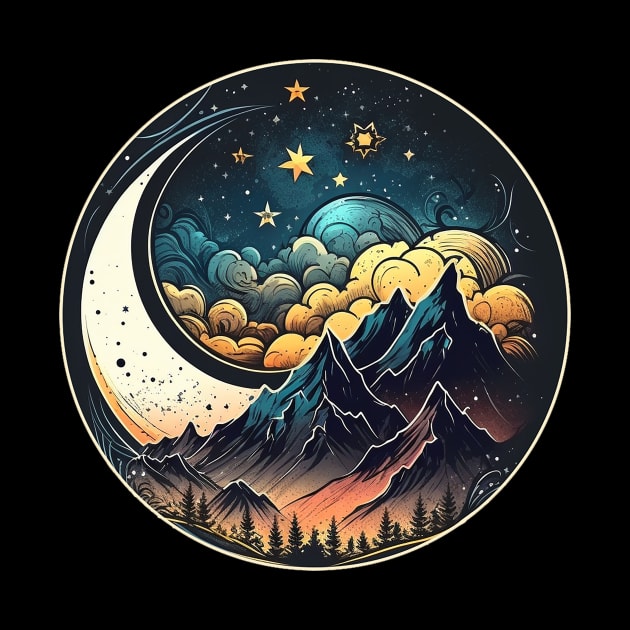 Mountains and moon, outdoor design, mountain landscape by colorbyte