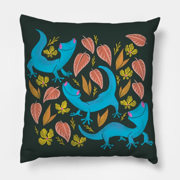 Blue Leopard Geckos Pillow by Carabara Designs