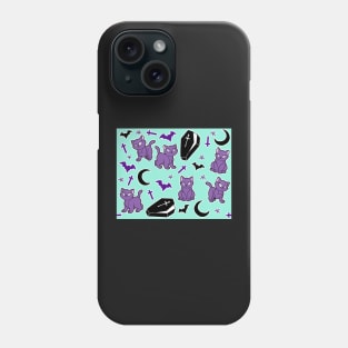 Coffin Goth Kittens on Teal Phone Case