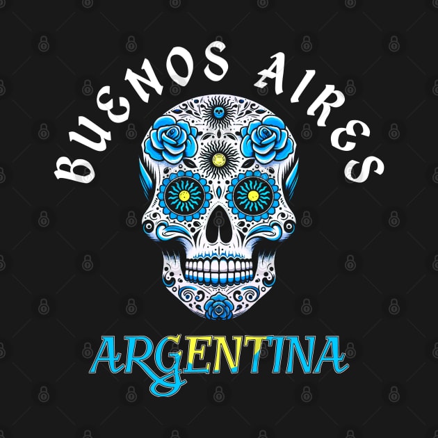 Sugar Skull Buenos Aires Argentina Distressed Flag by Sambastyles