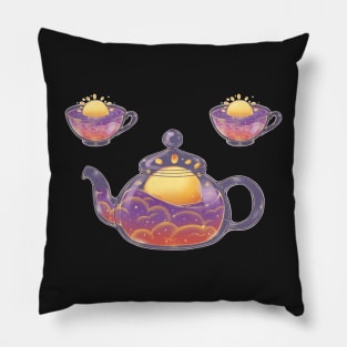 Peaceful sunrise tea set Pillow