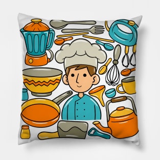 Man Chef Kawaii Doodle Pillow