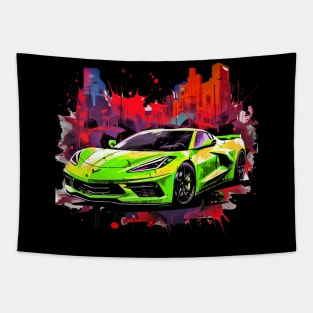 C8 Corvette Sports car supercar race car green for boys men Tapestry