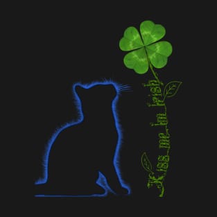 St. Patricks Day Cats - Kiss Me Im Irish - Glowing Kitten Four Leaf Clover T-Shirt