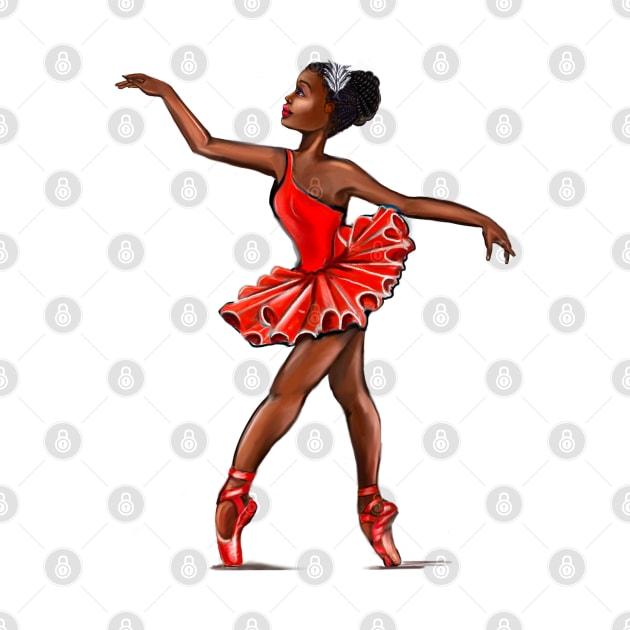 Ballet in red pointe shoes - African American black ballerina doing pirouette in red tutu by Artonmytee