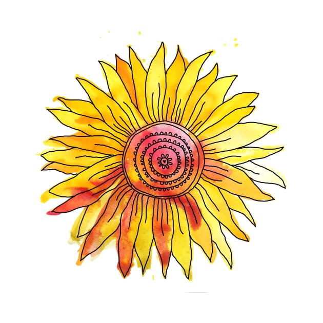 Watercolour and Ink Sunflower Mandala by Ychty