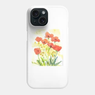 Orange Poppies and Yellow Daisies Watercolor Phone Case