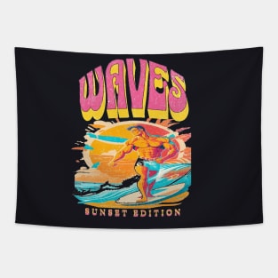 Waves, Hello Summer Funny Surfer Riding Surf Surfing Lover Gifts Tapestry