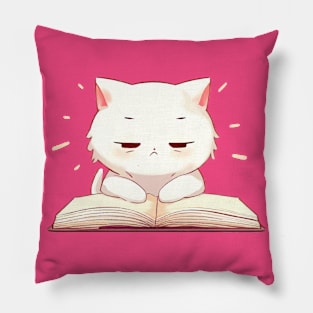 a bored white cat studying- anime Pillow