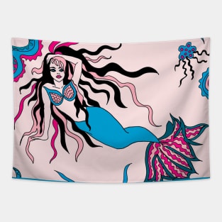 Pink and Blue Mermaid Tapestry