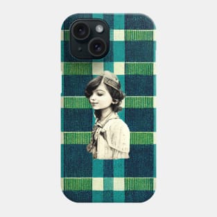 Peaceful young girl profile on a plaid background. Phone Case