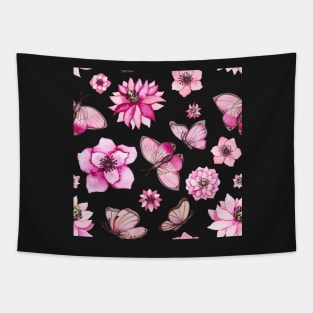 Soft Pink Butterflies and Flowers Tapestry