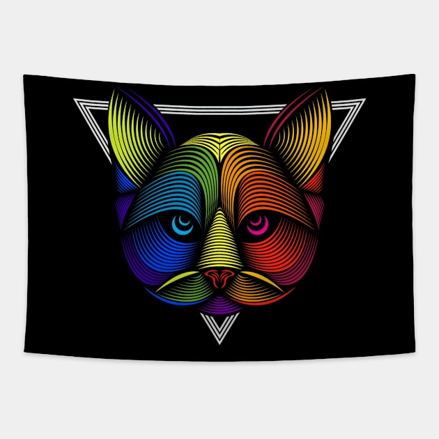 Cat Face line art illustration Tapestry by Mako Design 