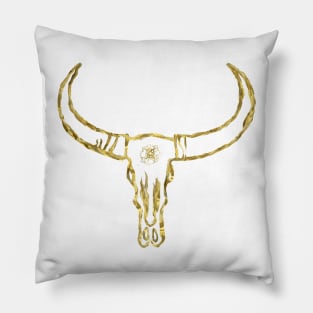 Golden Bull Skull Pillow