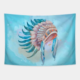 Native American Indian Chief Headdress Watercolor Art Tapestry