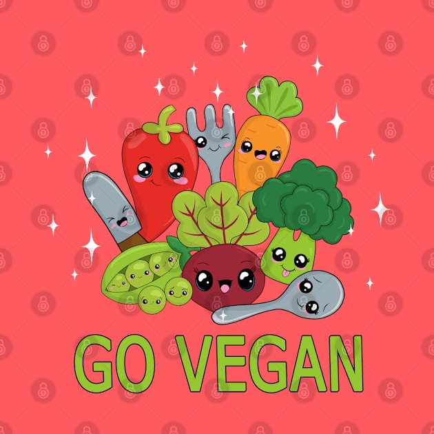 Go Vegan - Kawaii Vegetables by valentinahramov