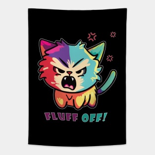 Colorful cute angry cat hissing Fluff Off Tapestry