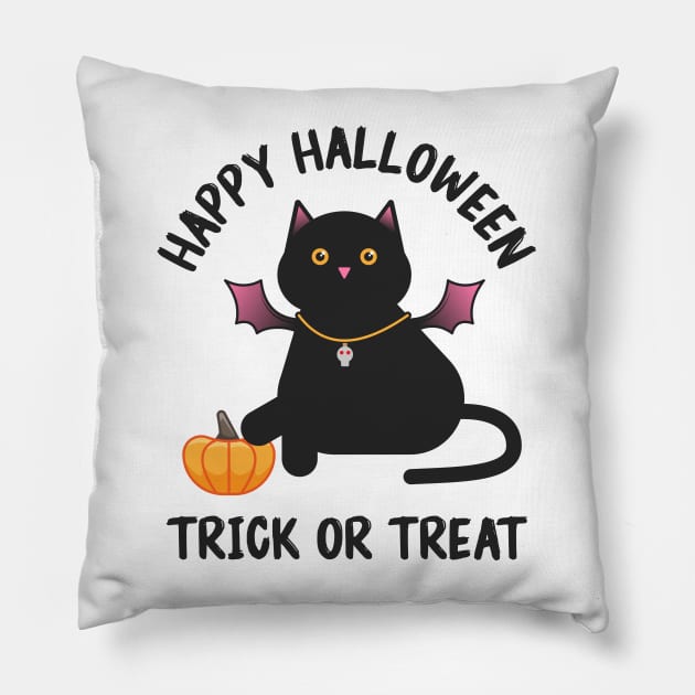 Black cat halloween Pillow by Wahyuwm48