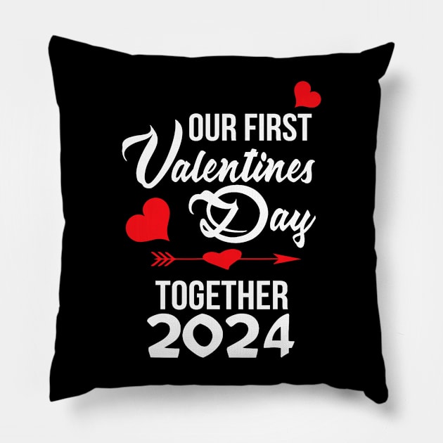 Our First Valentines Day Together 2024 Matching Couple Pillow by Neldy