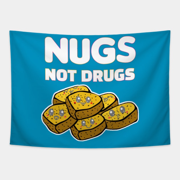 Nugs Not Drugs Black Yellow Illustrated Nuggets Kawaii Face Tapestry by aspinBreedCo2