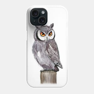 A watercolor drawing of a white-faced owl Phone Case