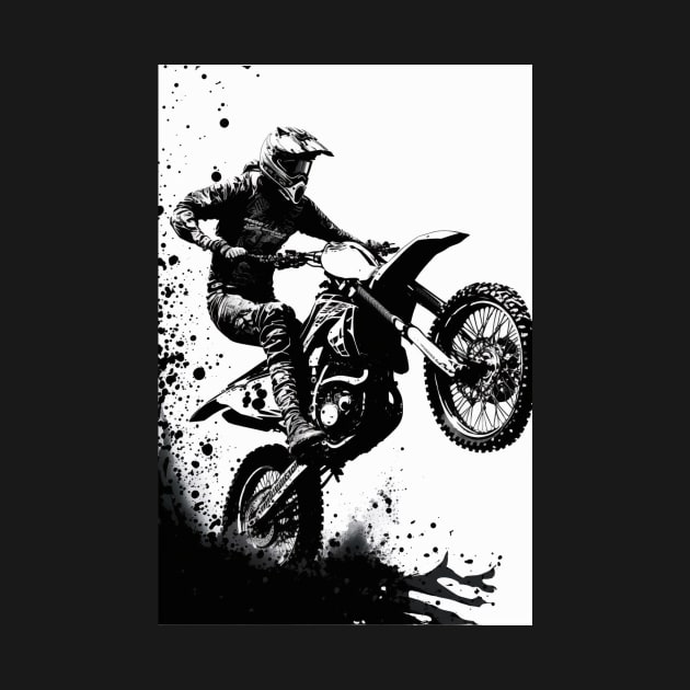 Dirt bike wheelie - splashed ink - white background by KoolArtDistrict