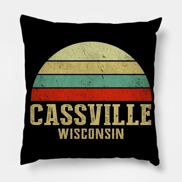 Cassville Wisconsin Vintage Retro Sunset Pillow by Curry G