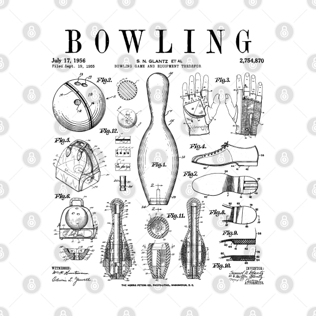 Bowling Pin Ball Bowler Retro Vintage Patent Print by Grandeduc