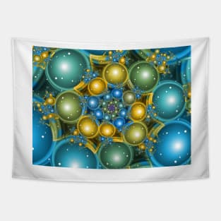 Blue and Yellow Fractal Spiral Tapestry