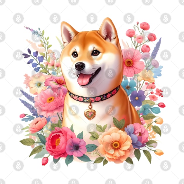 A shiba inu with beautiful colorful flowers by CreativeSparkzz