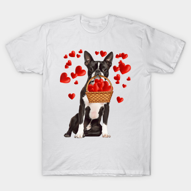 Boston Terrier Holding Heart Basket Valentines Day Tshirt Boston