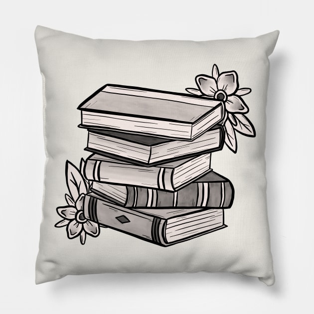 Tattoo Style Book Stack Pillow by Jewelia