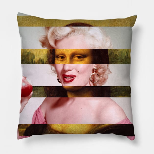 Leonardo Mona Lisa and Marylin Monroe Pillow by luigi-tarini