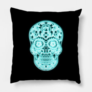 Blue Neon Calavera Pillow